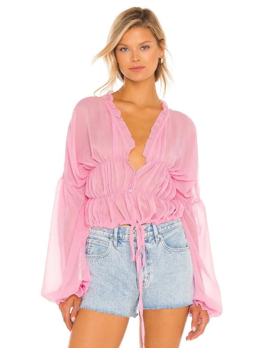 SNDYS Bali Top in Baby Pink Ruffle